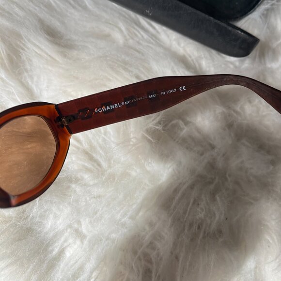 Vintage Chanel Brown Quilted Gold Logo Tile Sunglasses RARE - Picture 7 of 11